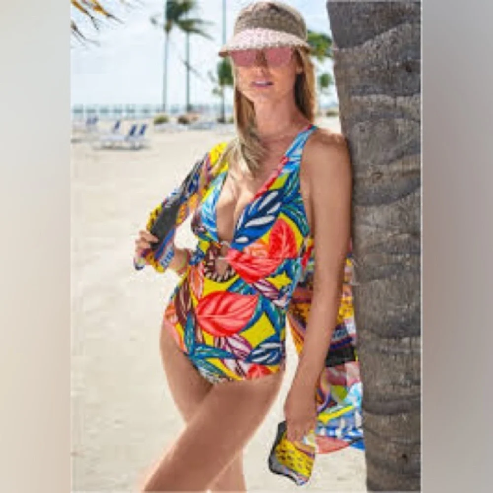 White and Multicolor Swimsuit